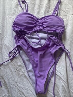 Purple One-Piece Swimsuit with Drawstring Details
